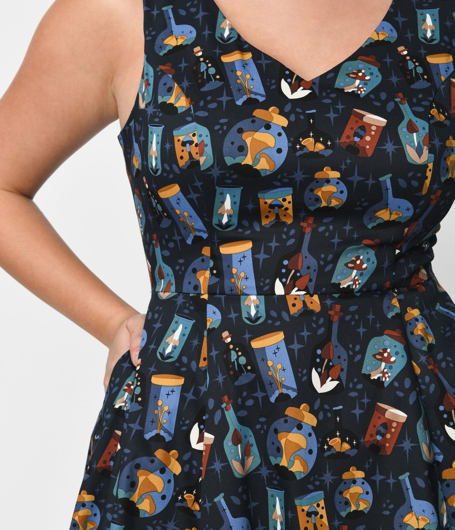  Navy Poisonous Plants Swing Dress