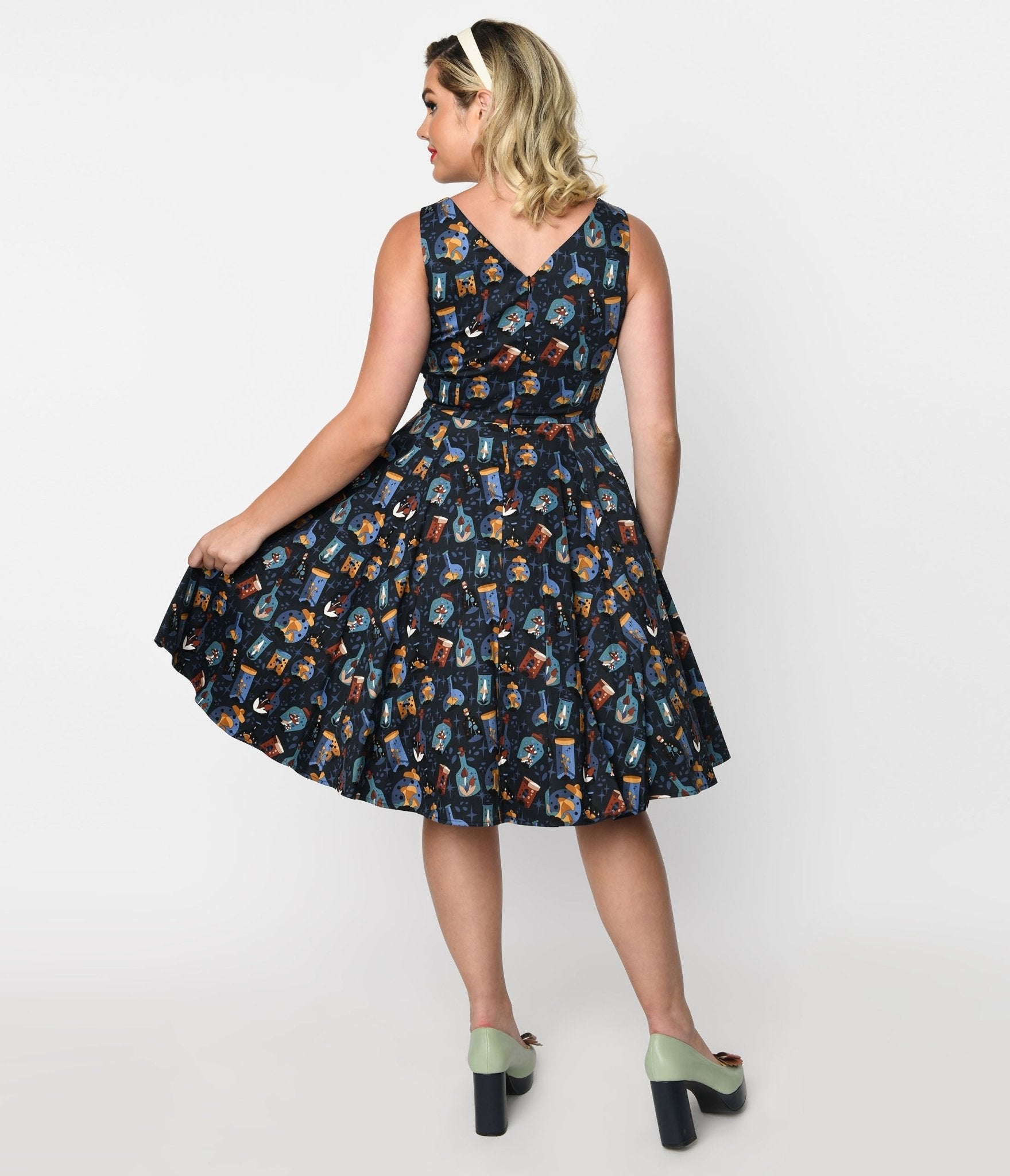  Navy Poisonous Plants Swing Dress