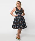  Navy Poisonous Plants Swing Dress