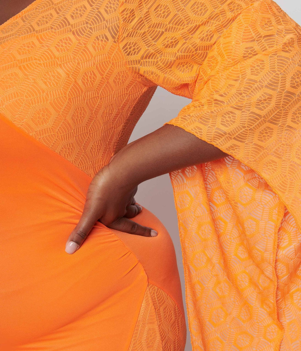  Neon Orange Lace Maxi Dress