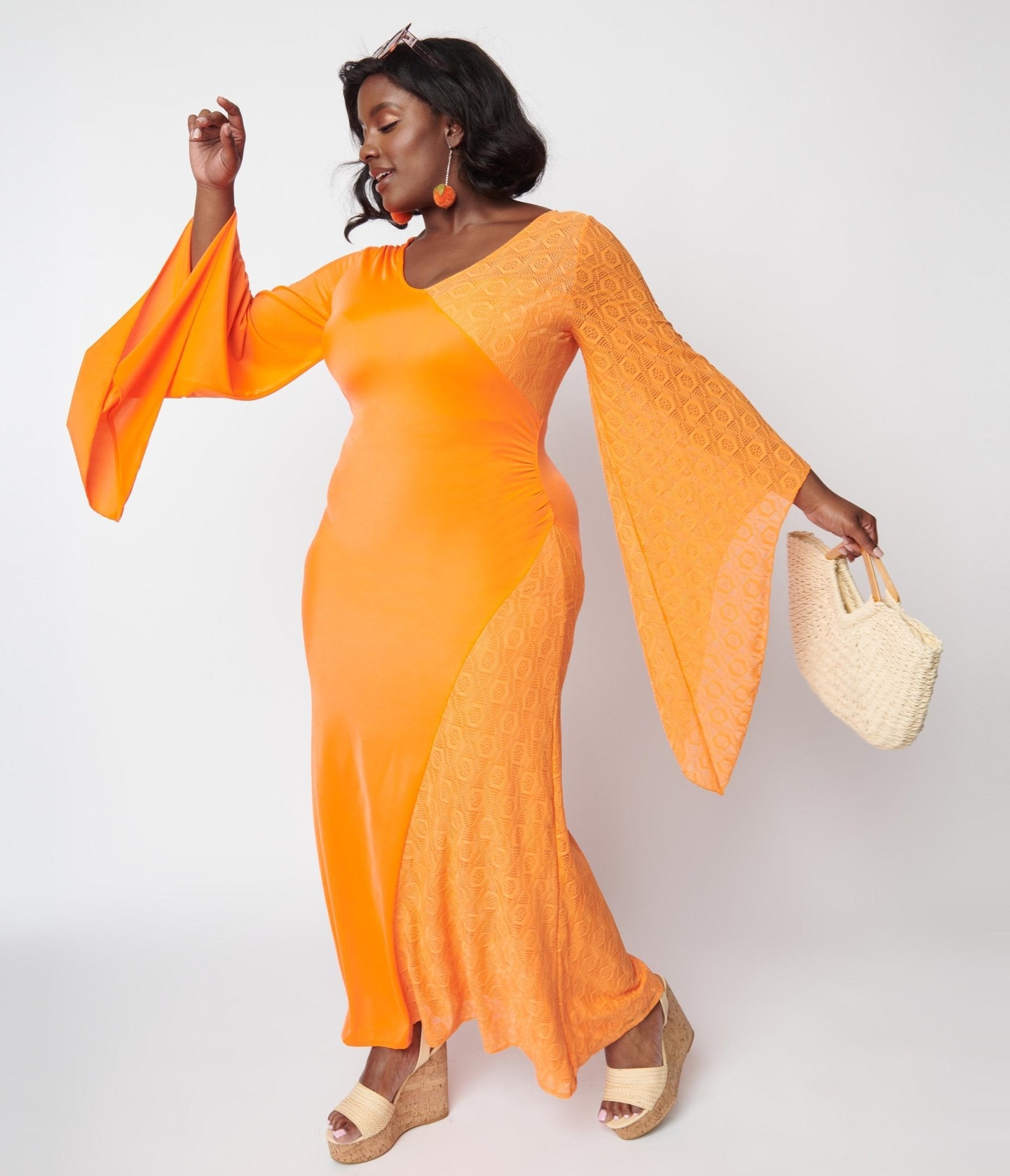  Neon Orange Lace Maxi Dress