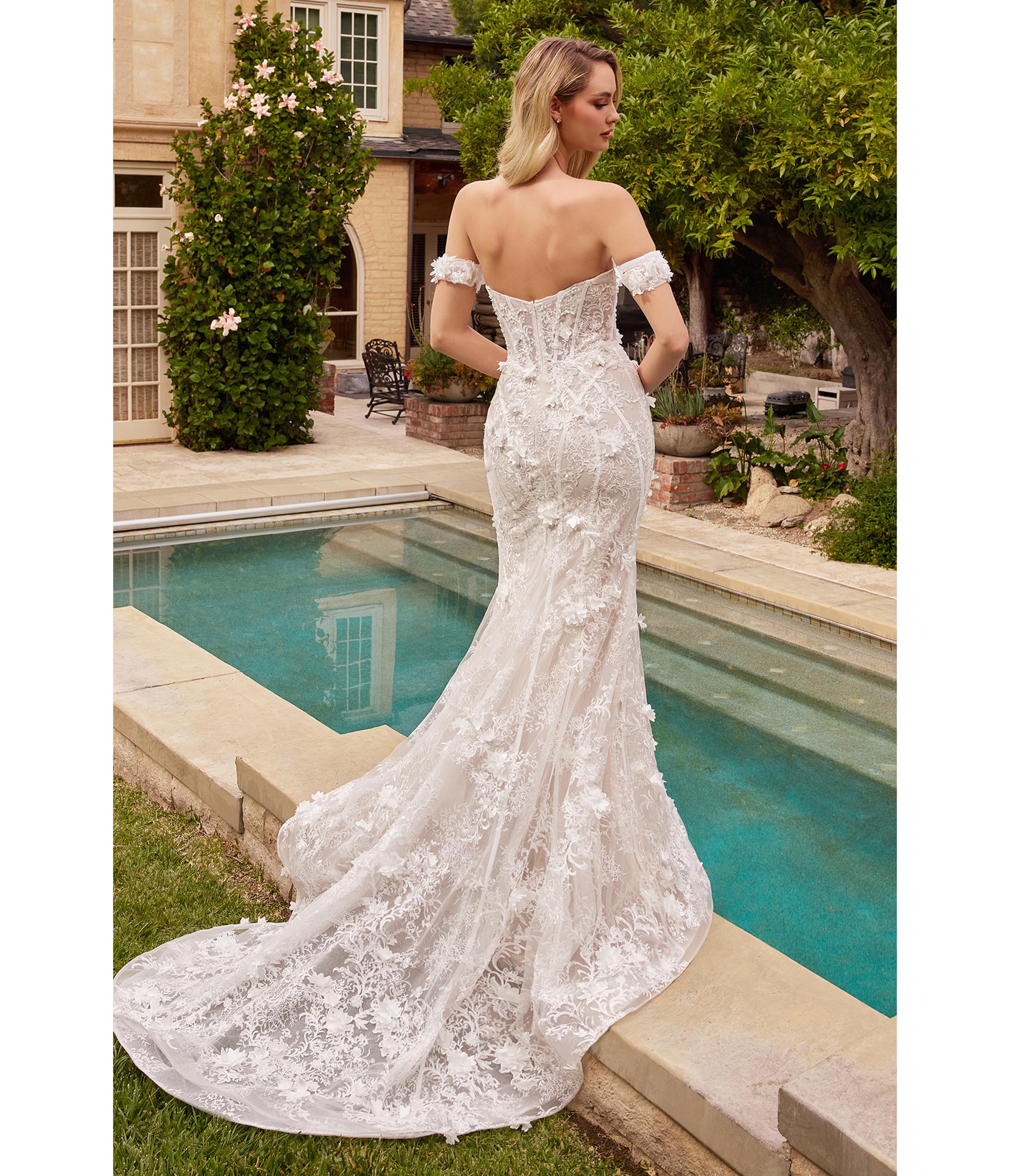  Cinderella Divine Off White Floral Lace Bridal Trumpet Gown With Removable Overskirt