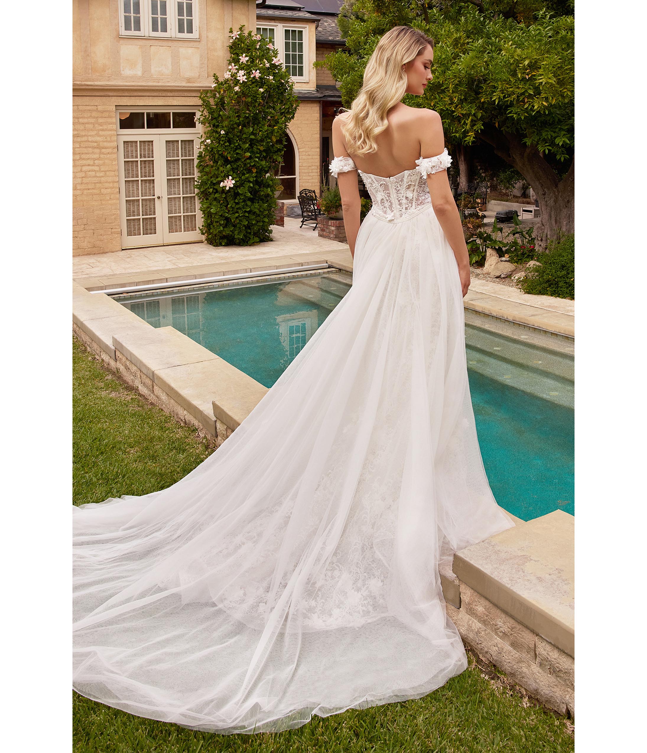  Cinderella Divine Off White Floral Lace Bridal Trumpet Gown With Removable Overskirt