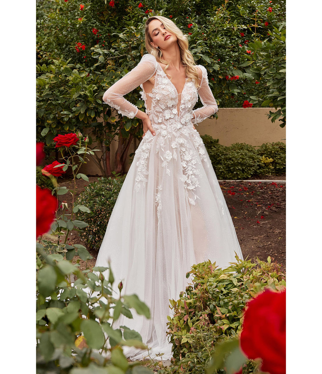  Cinderella Divine Off White Floral Lace Wedding Ball Gown