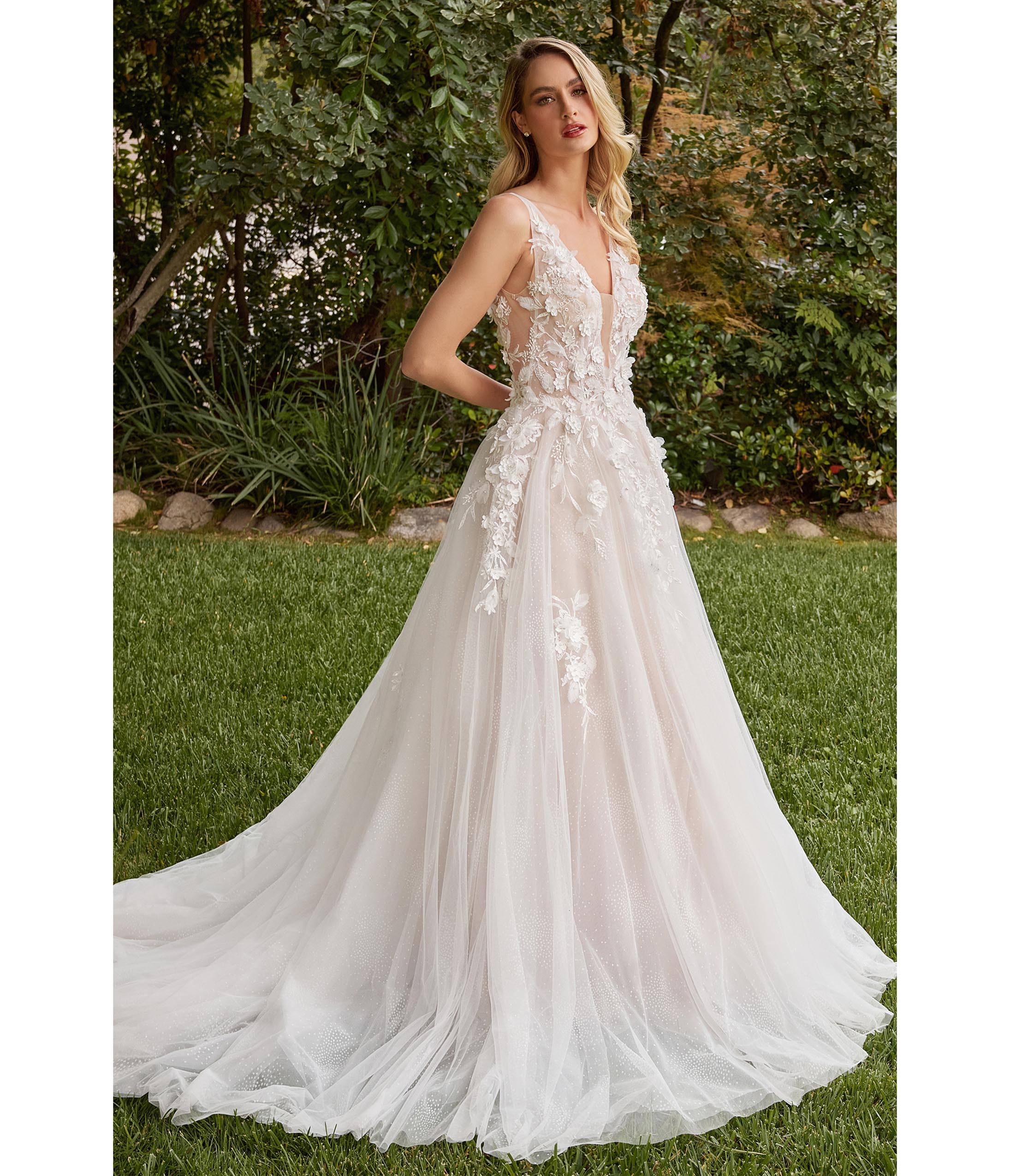  Cinderella Divine Off White Floral Lace Wedding Ball Gown