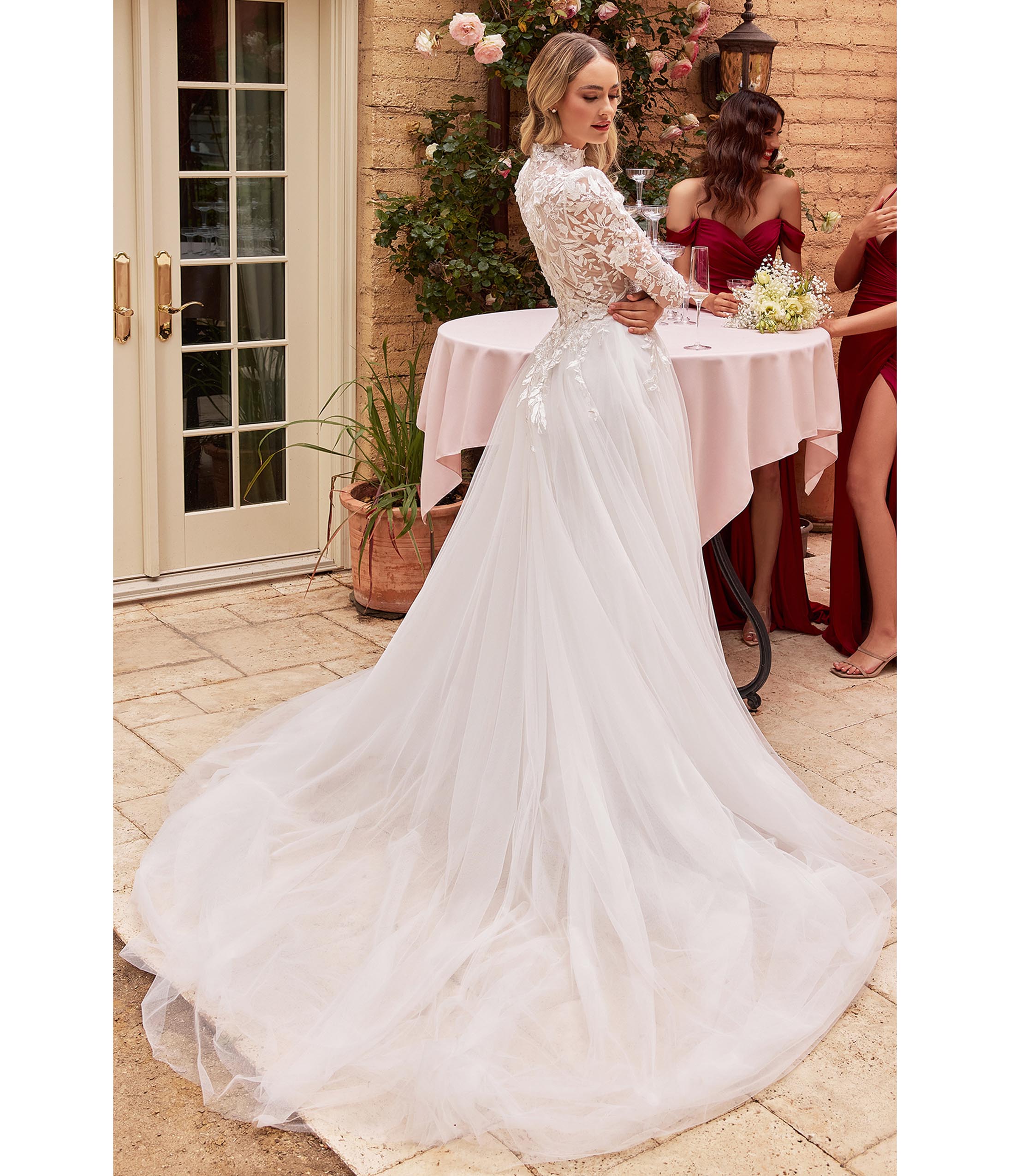  Cinderella Divine Off White Floral Long Sleeve Wedding Ball Gown