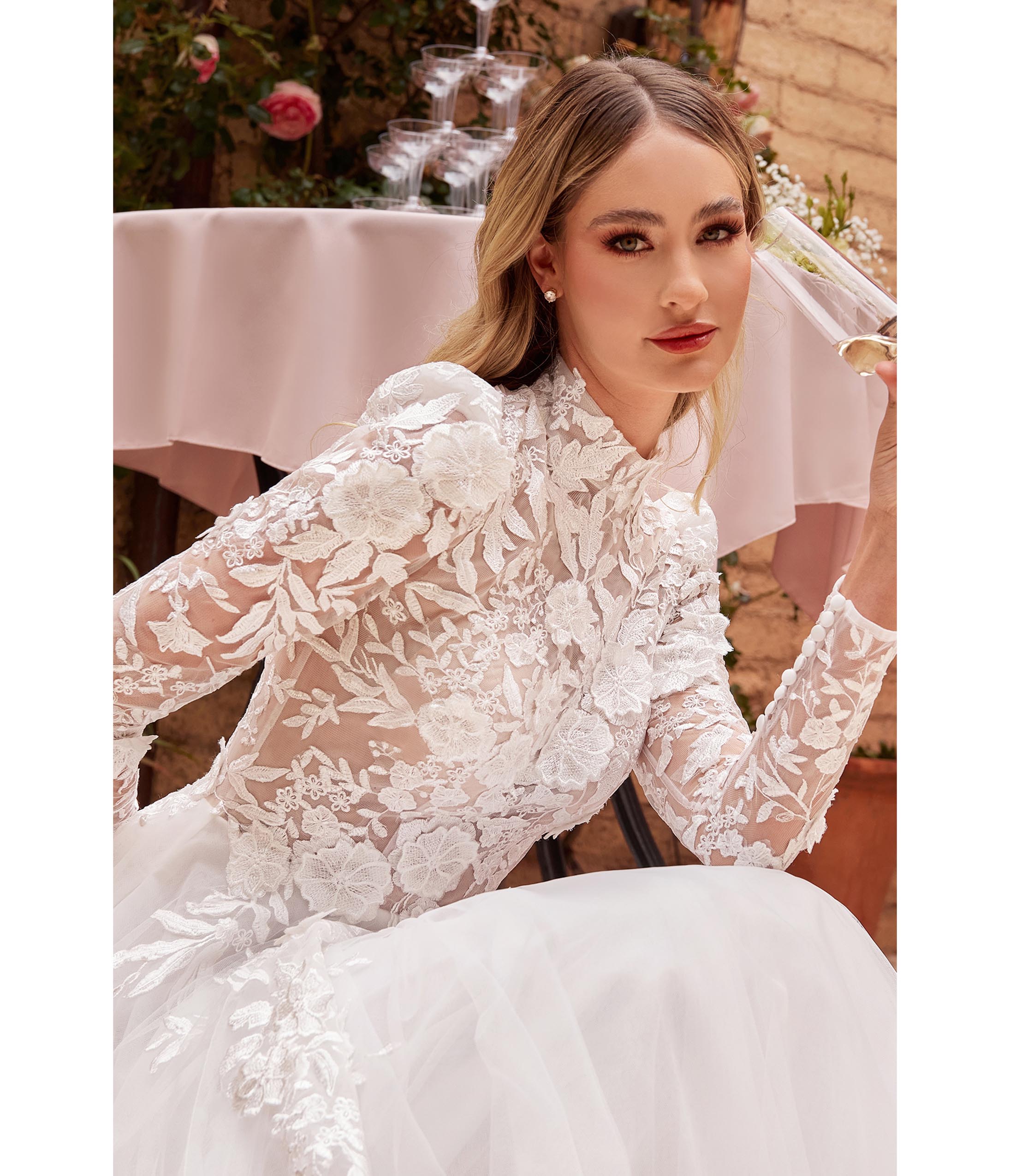  Cinderella Divine Off White Floral Long Sleeve Wedding Ball Gown