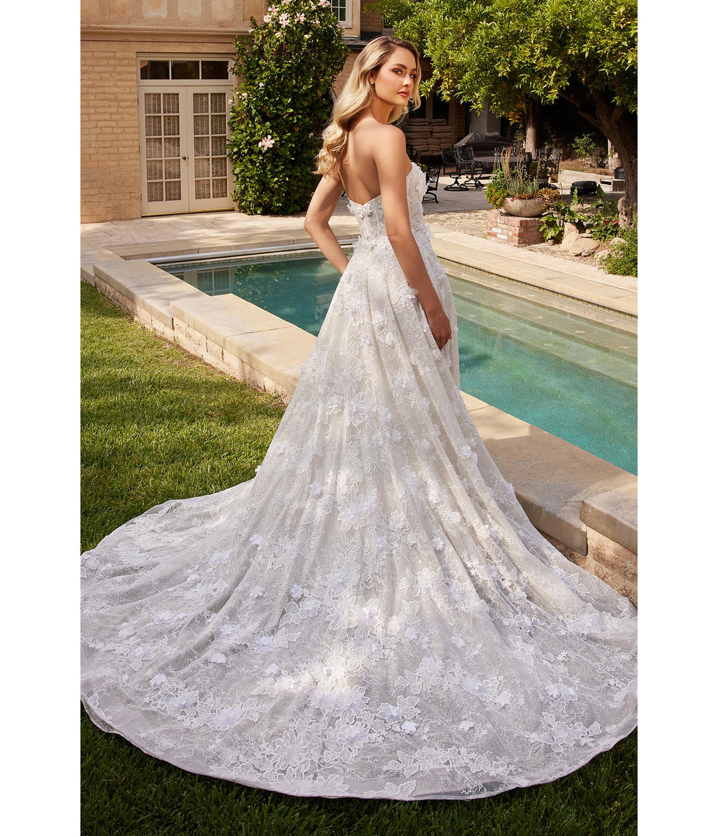  Cinderella Divine Off White Floral Strapless Bridal Ball Gown
