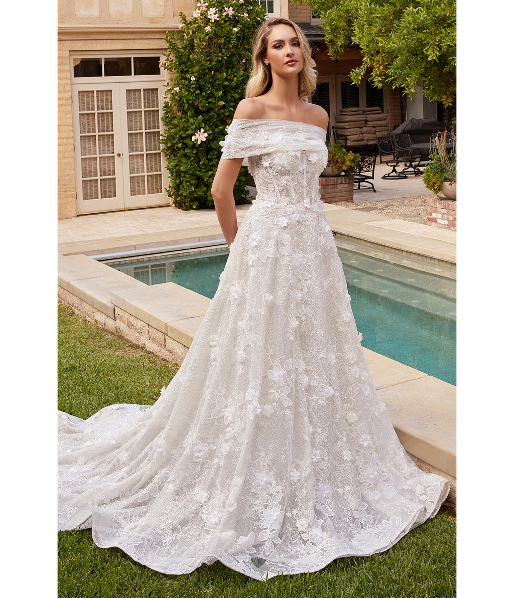  Cinderella Divine Off White Floral Strapless Bridal Ball Gown
