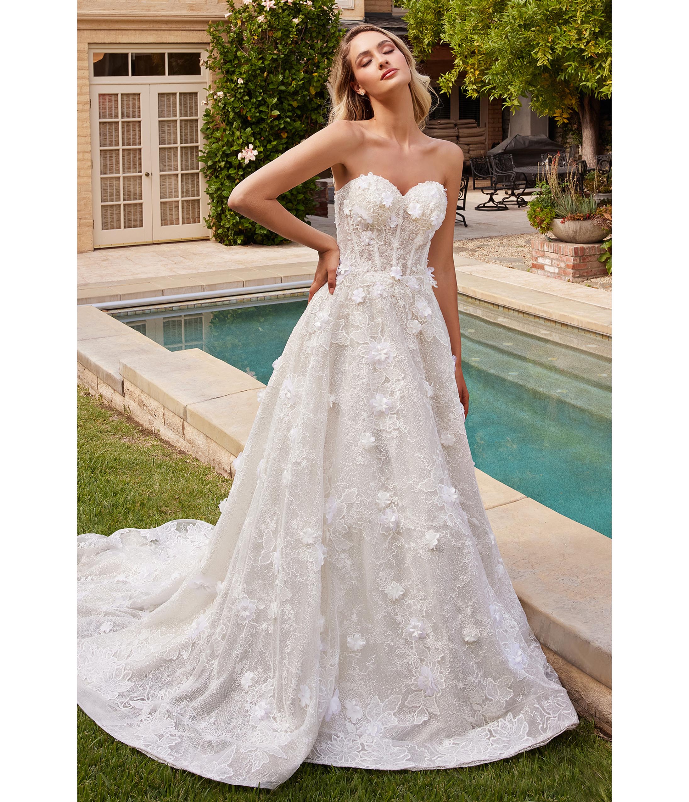  Cinderella Divine Off White Floral Strapless Bridal Ball Gown