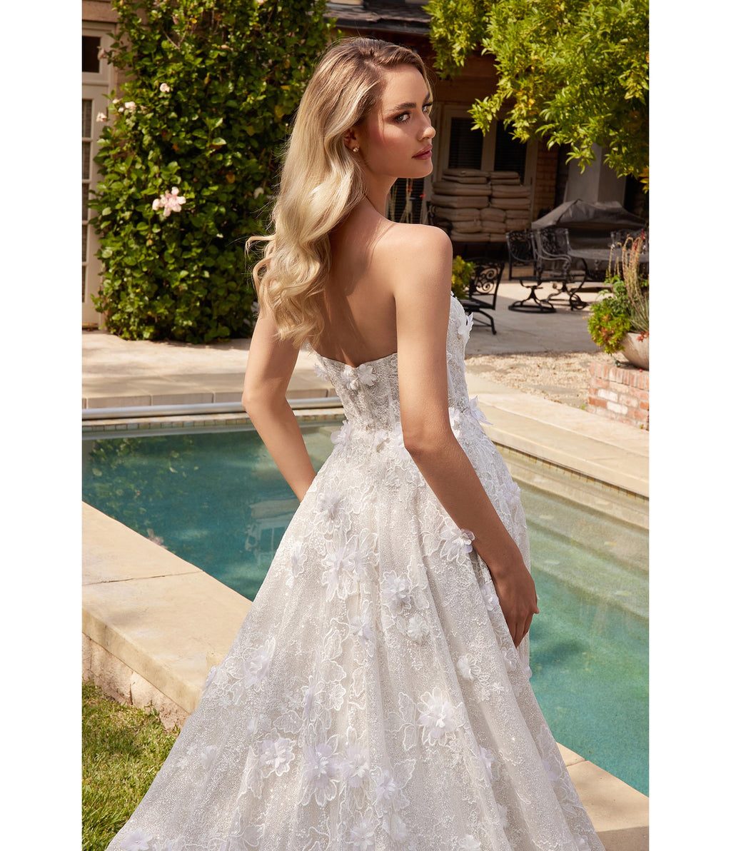  Cinderella Divine Off White Floral Strapless Bridal Ball Gown