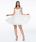  Cinderella Divine Off White Glitter Tulle Cold Shoulder Homecoming Dress