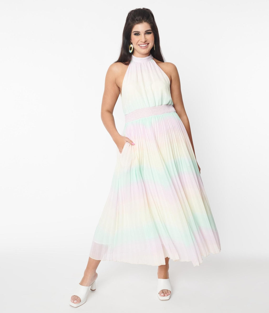  Pastel Rainbow Striped Maxi Dress