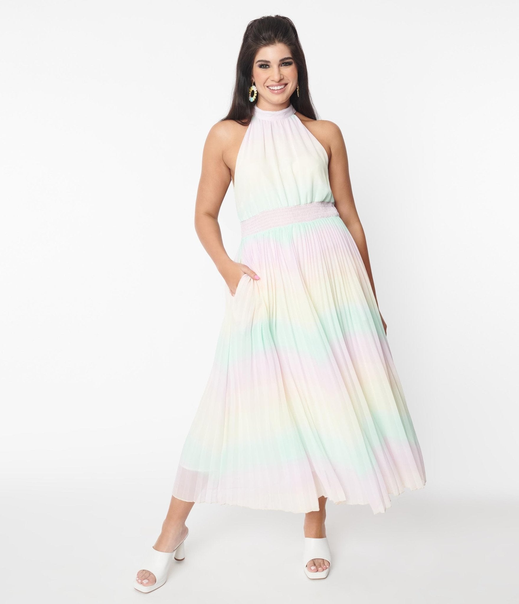  Pastel Rainbow Striped Maxi Dress