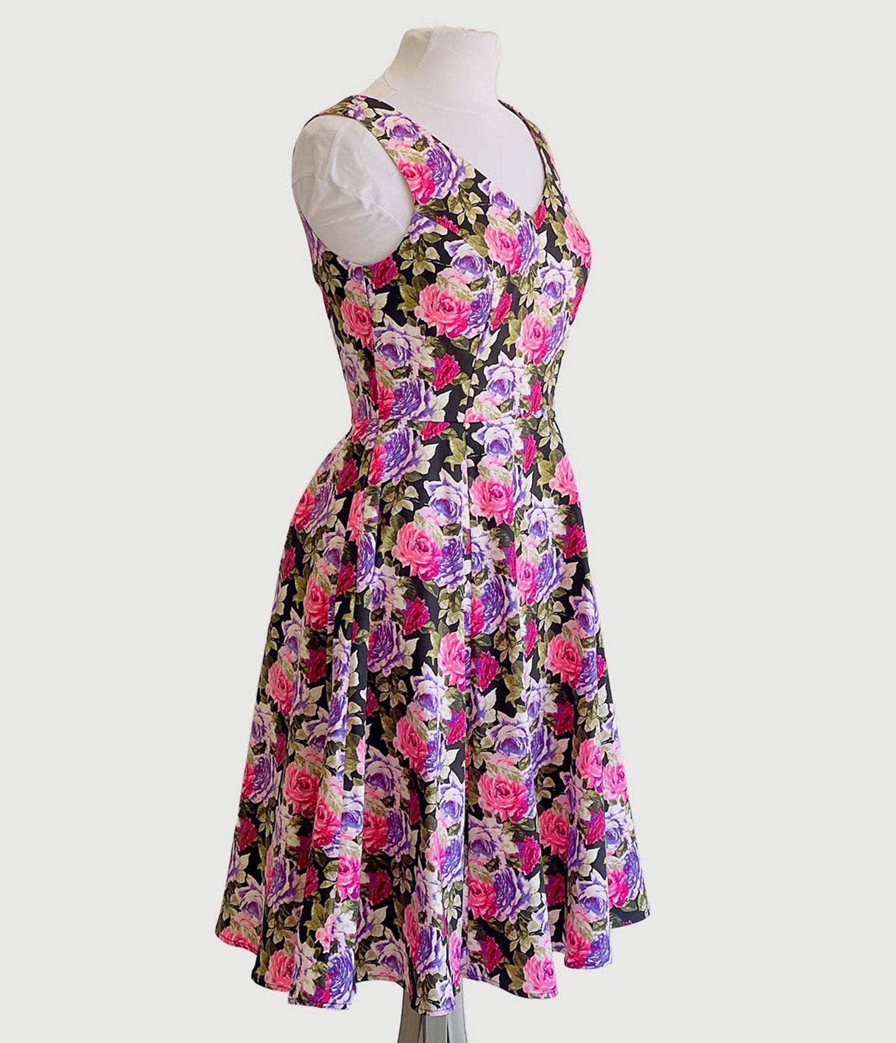  Pink & Purple Roses Swing Dress