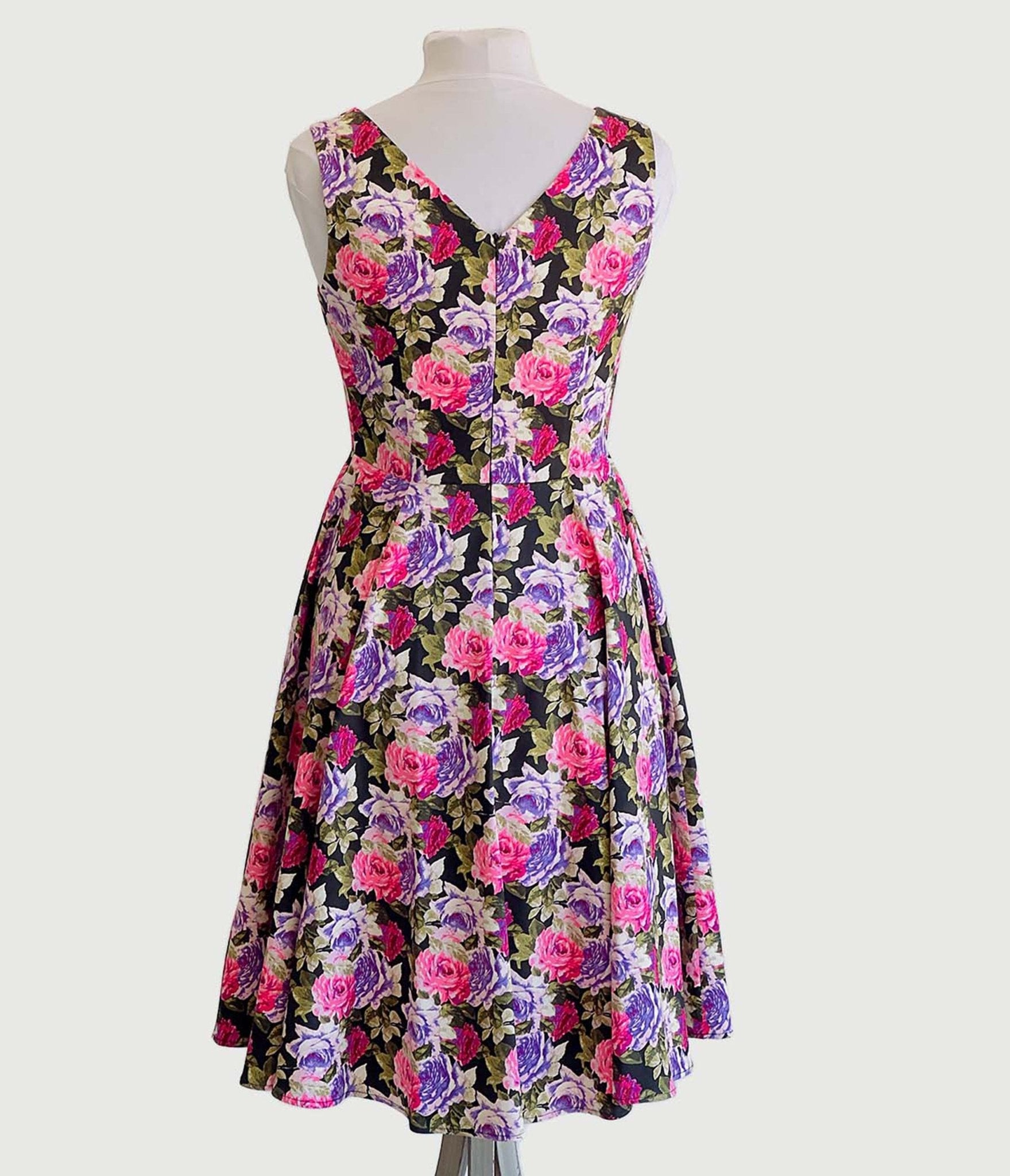  Pink & Purple Roses Swing Dress