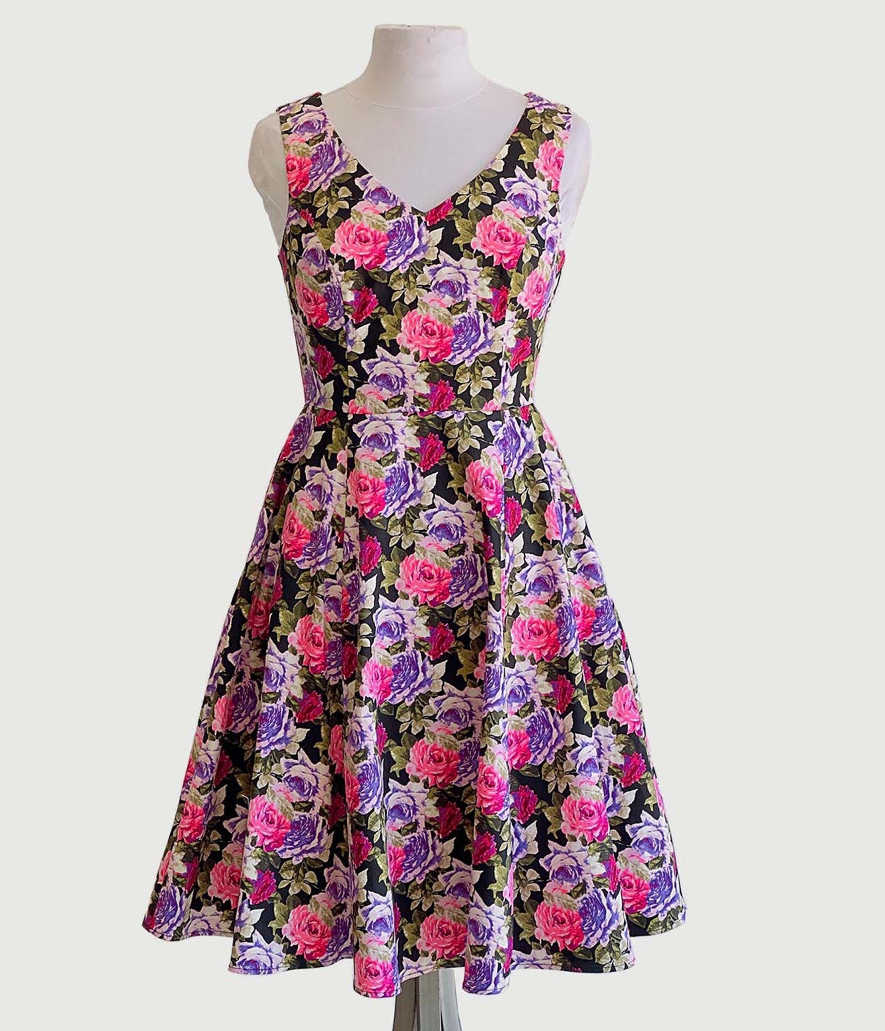  Pink & Purple Roses Swing Dress