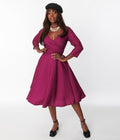  Plum & Black Polka Dot Genevieve Swing Dress
