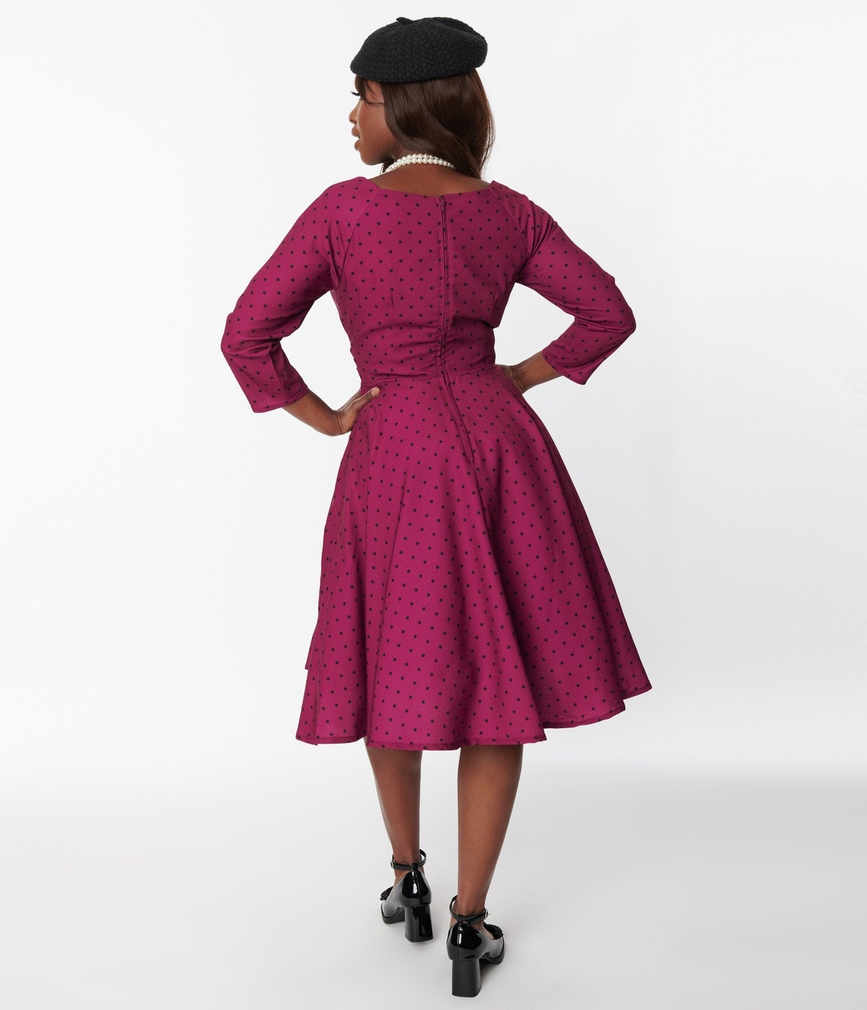 Plum & Black Polka Dot Genevieve Swing Dress