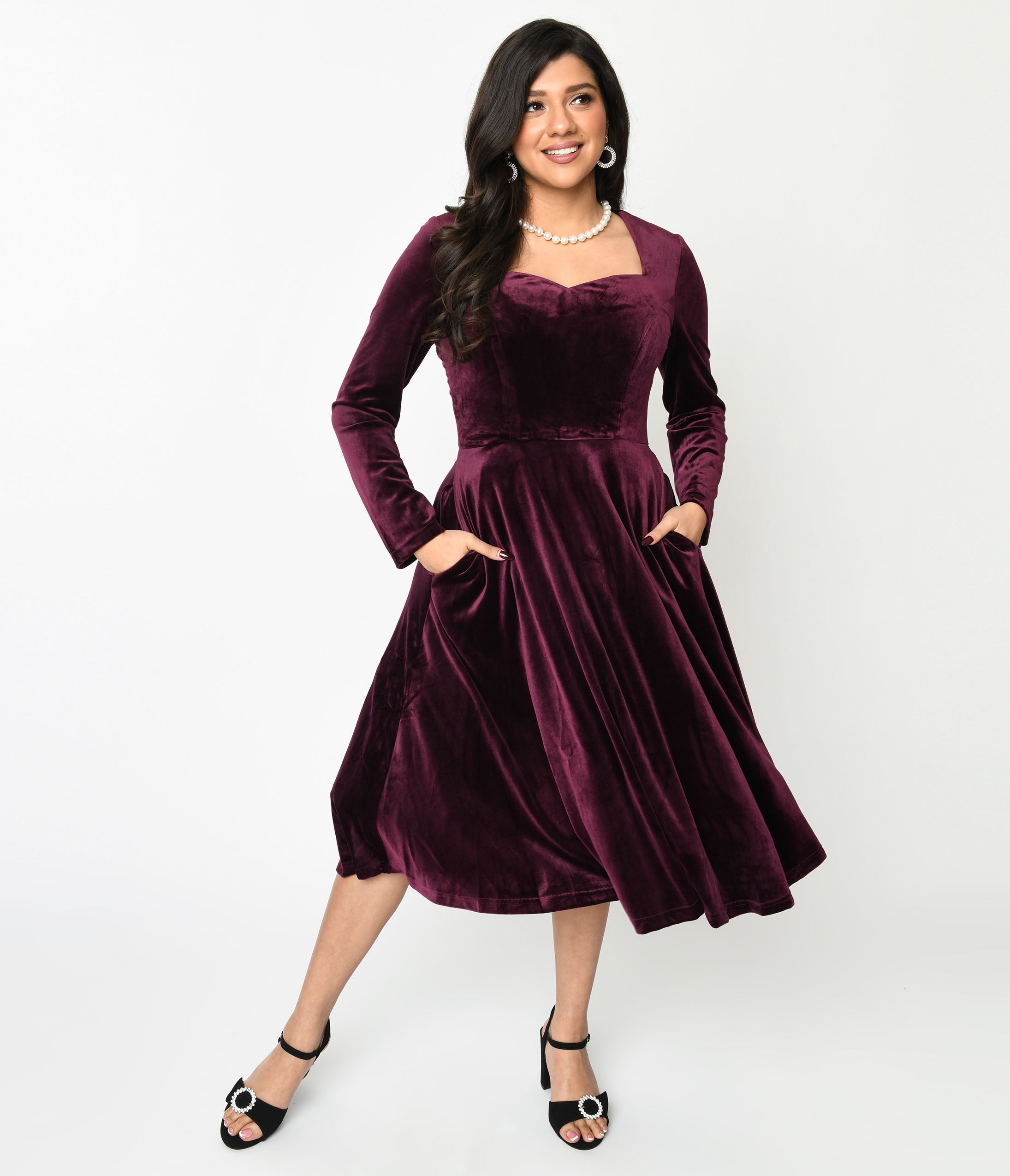  Plum Wine Velvet Swing Dress
