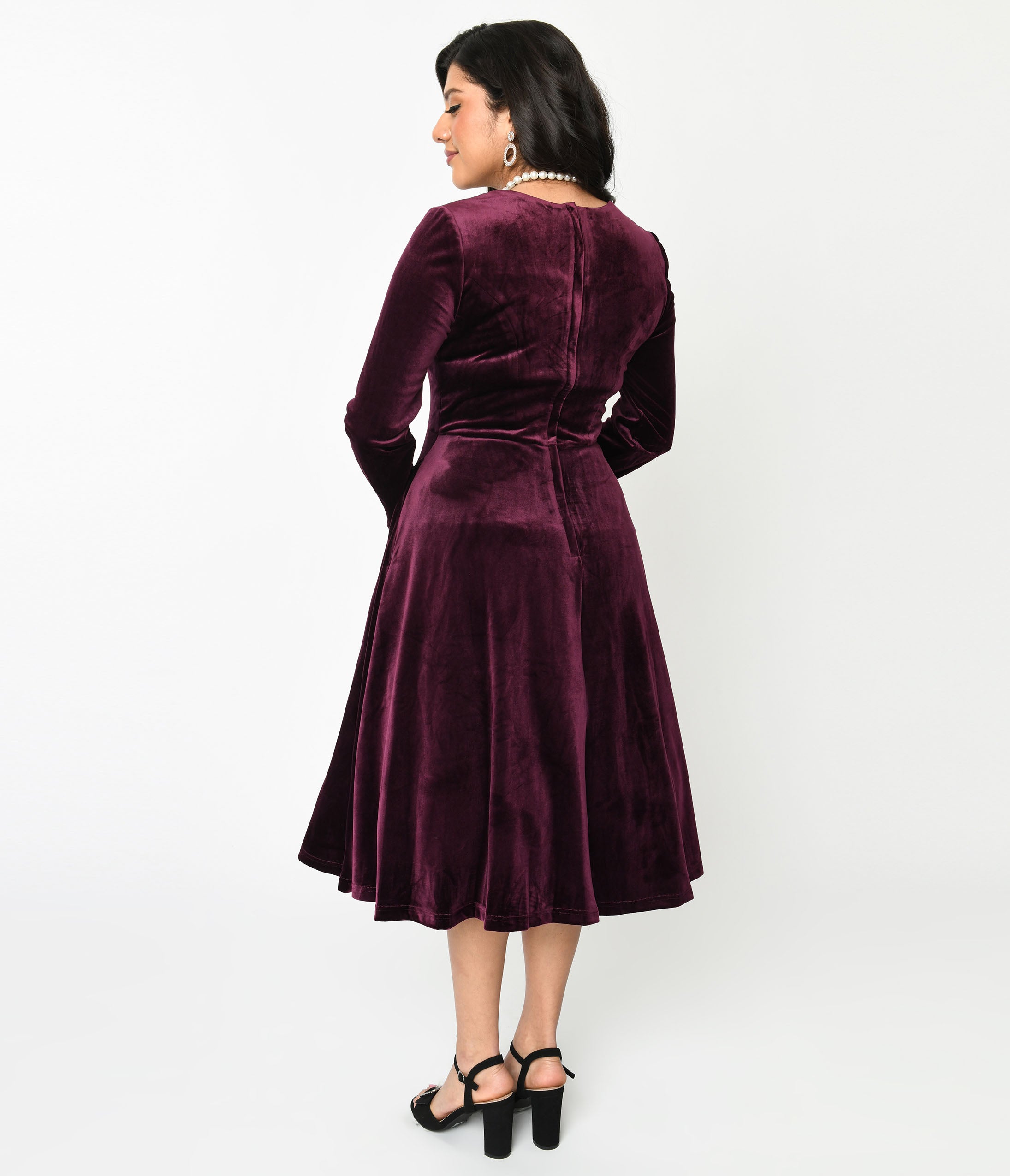  Plum Wine Velvet Swing Dress