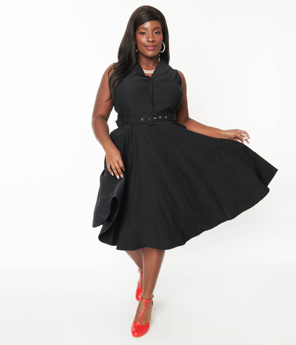  Plus Size Black Collared Jani Swing Dress
