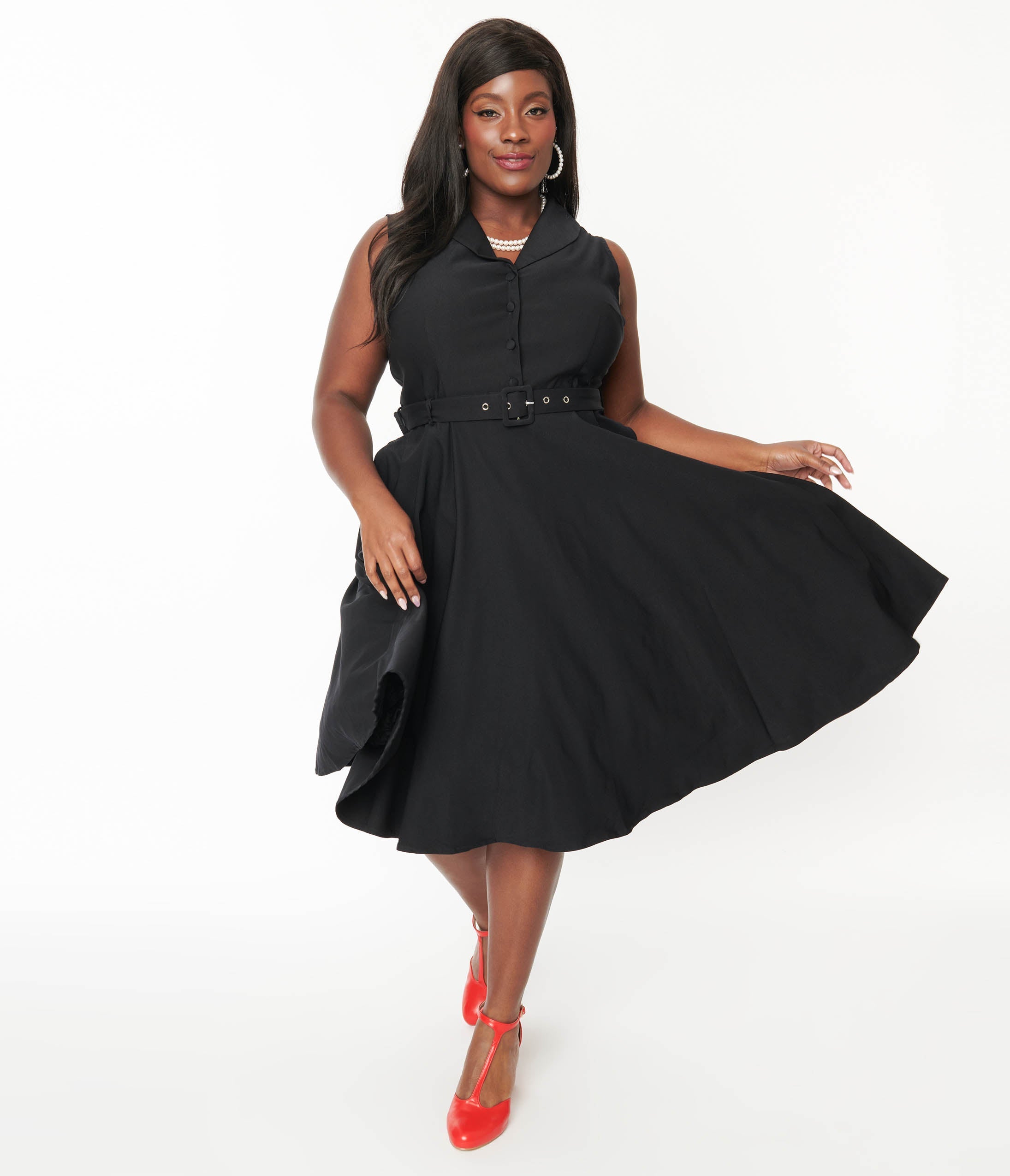  Plus Size Black Collared Jani Swing Dress