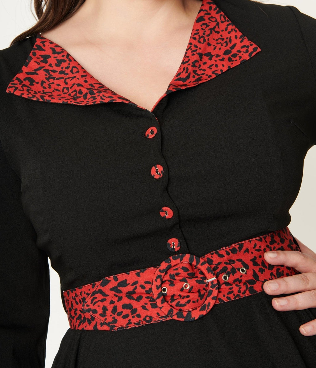  Plus Size Black & Red Leopard Accent Lynette Swing Dress