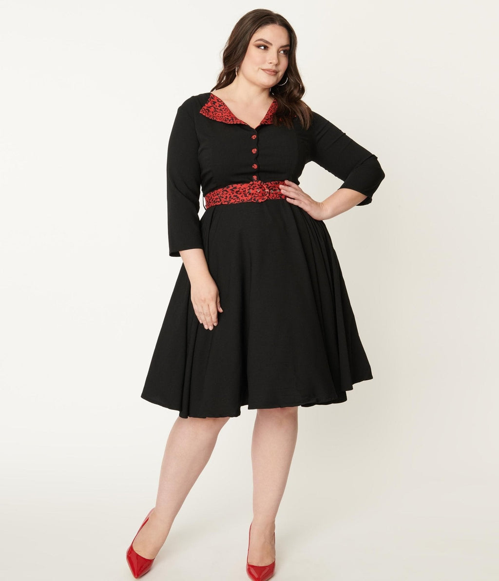 Plus Size Black & Red Leopard Accent Lynette Swing Dress