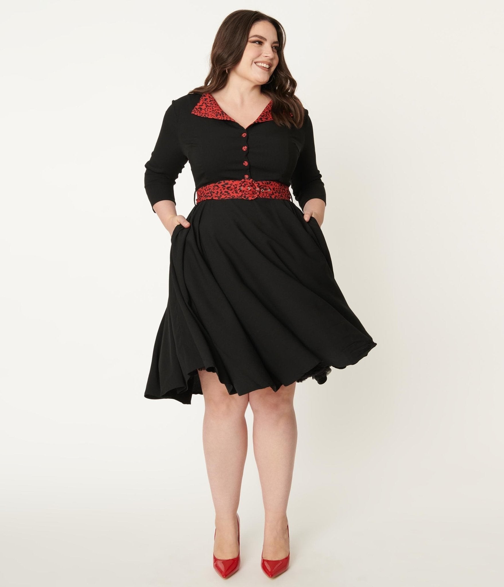  Plus Size Black & Red Leopard Accent Lynette Swing Dress