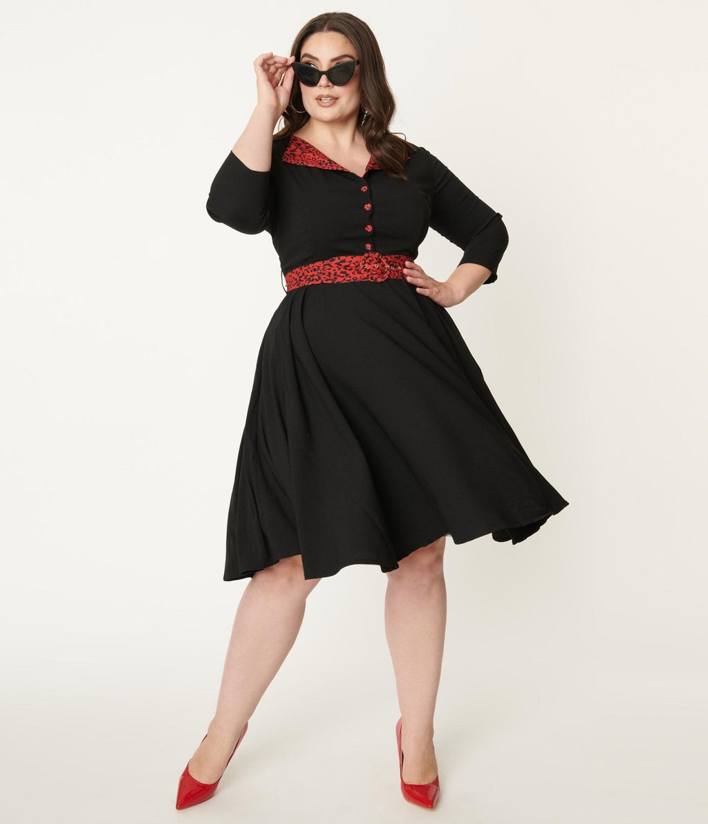  Plus Size Black & Red Leopard Accent Lynette Swing Dress
