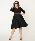  Plus Size Black & Red Leopard Accent Lynette Swing Dress