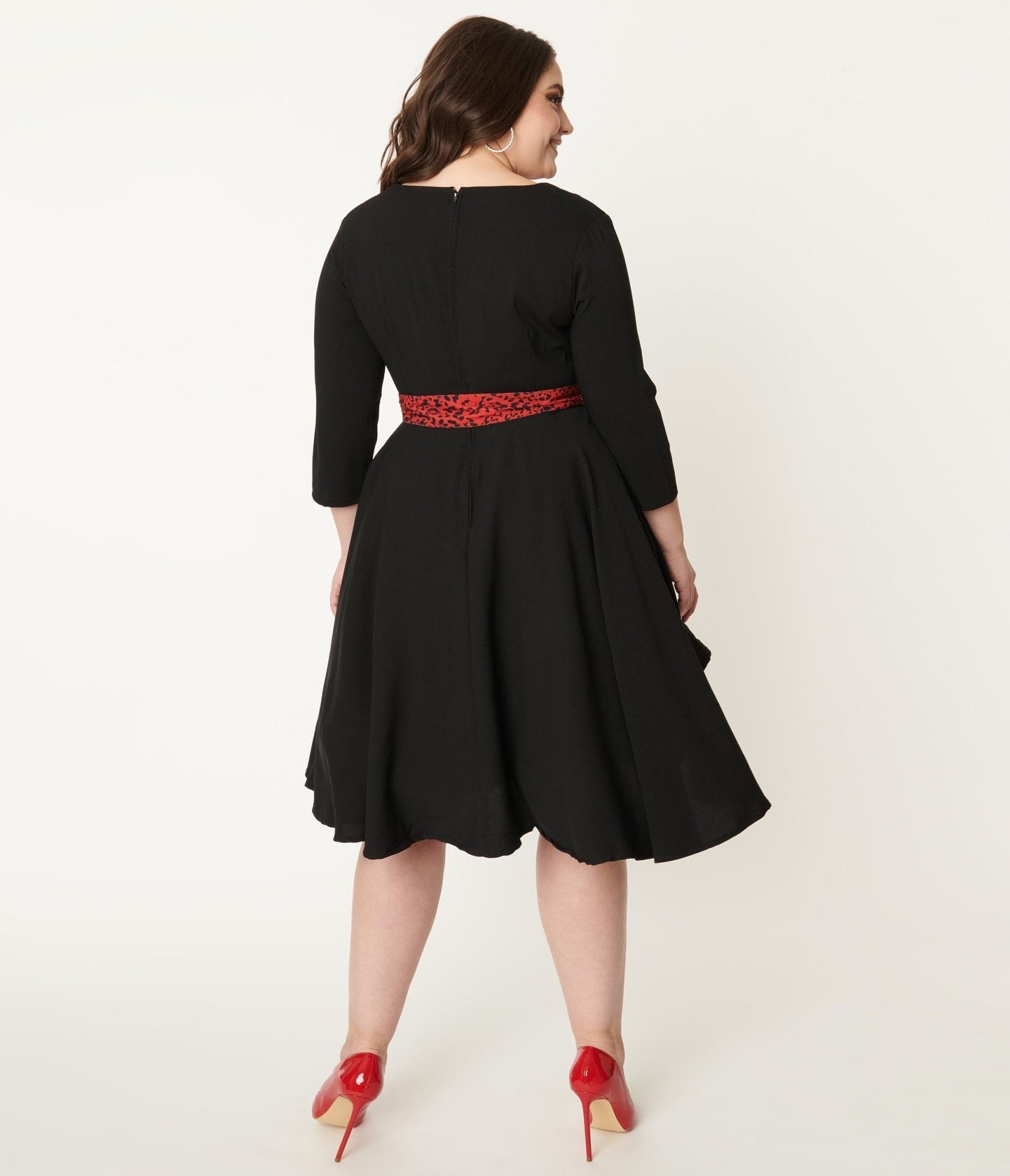  Plus Size Black & Red Leopard Accent Lynette Swing Dress