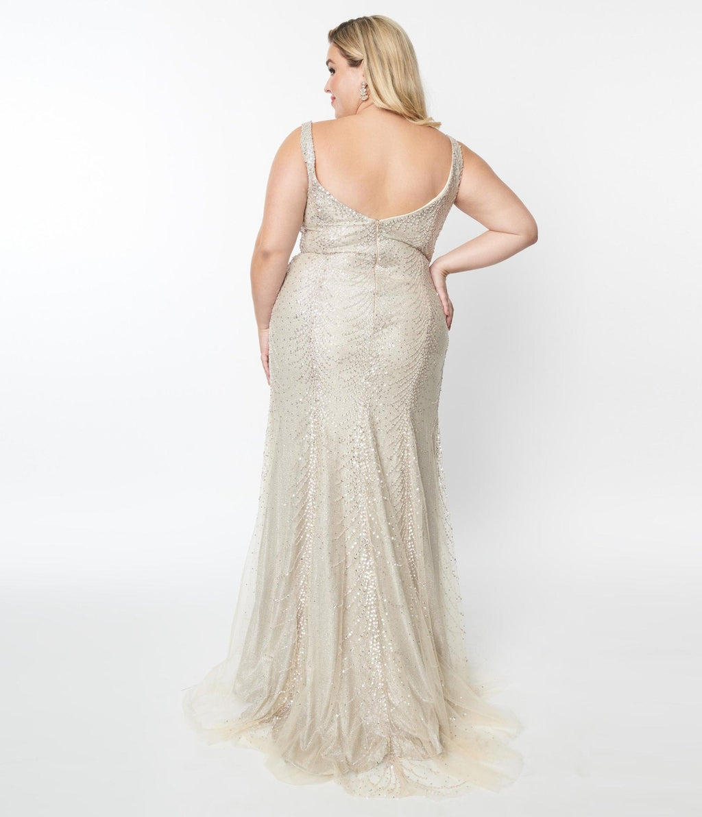  Plus Size Champagne Beaded Deco Harlow Wedding Dress