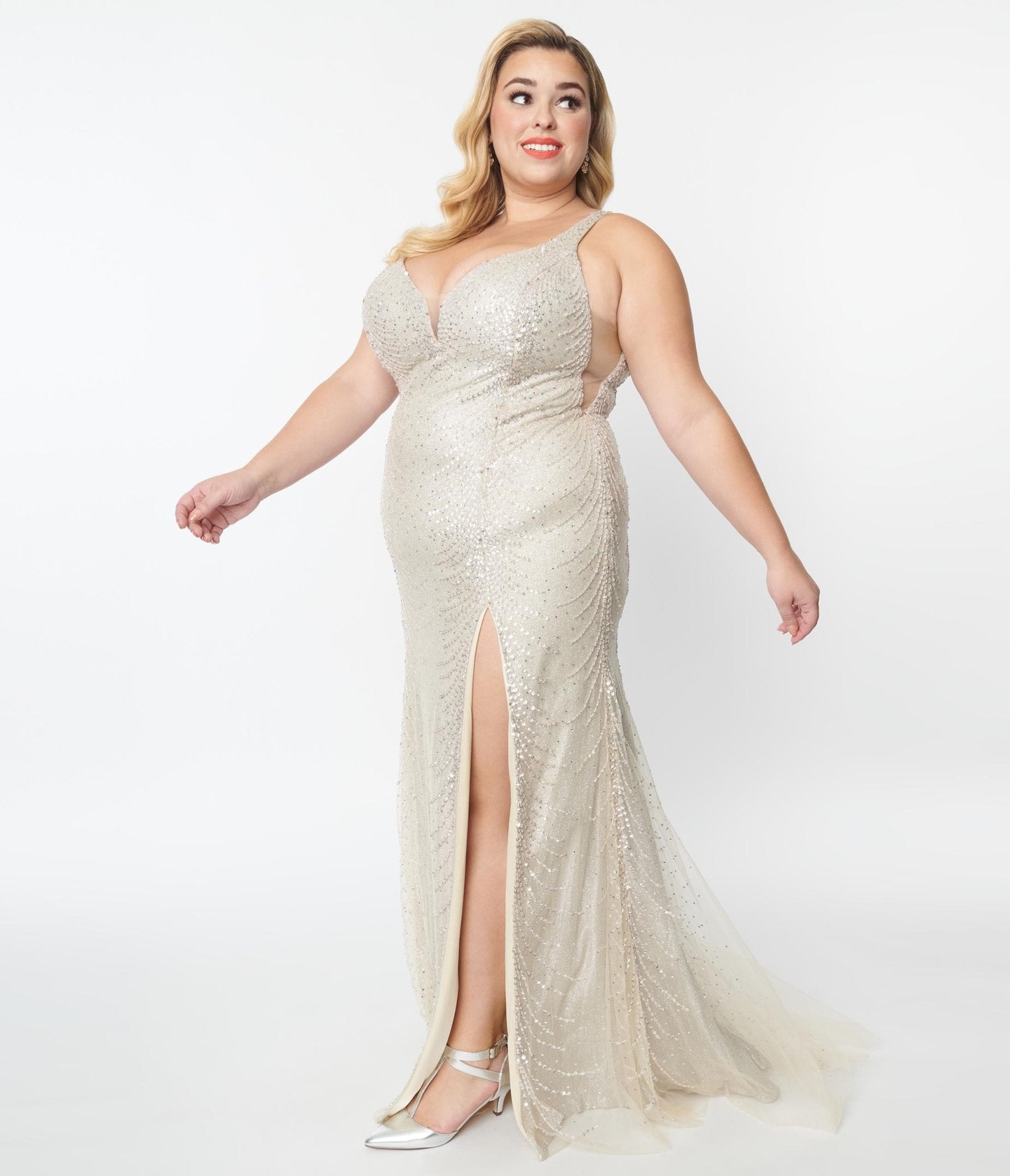  Plus Size Champagne Beaded Deco Harlow Wedding Dress