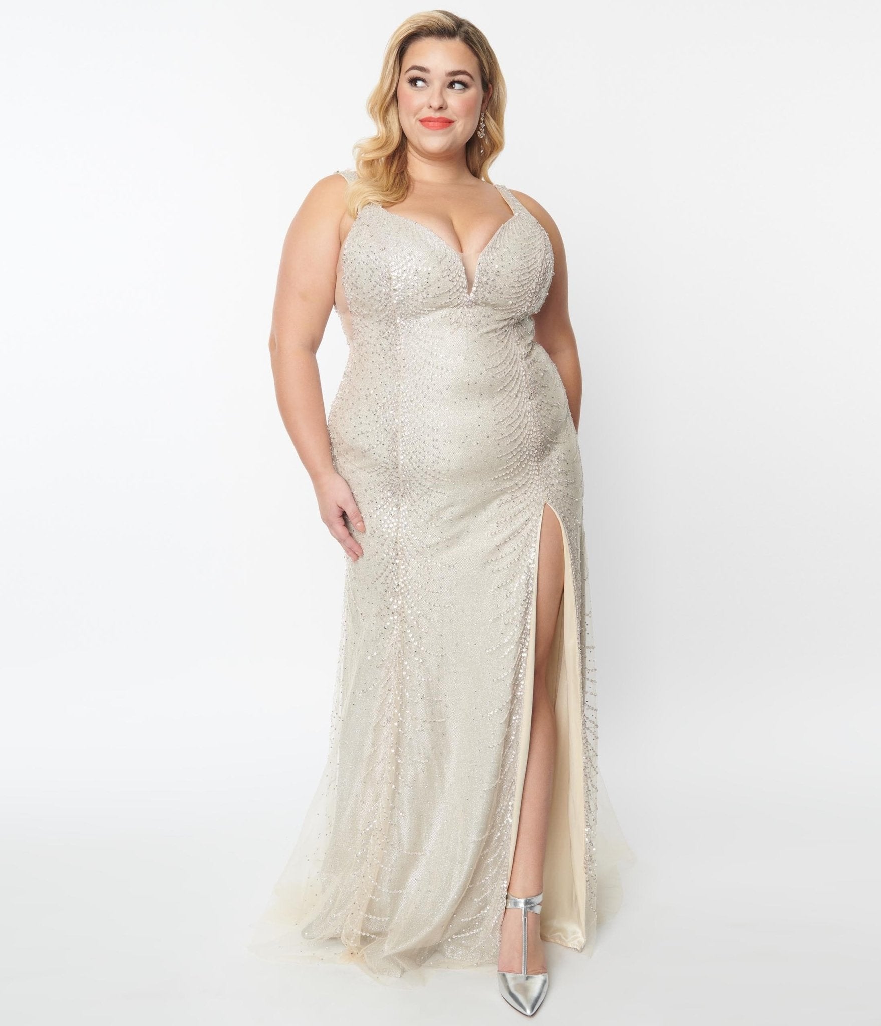  Plus Size Champagne Beaded Deco Harlow Wedding Dress
