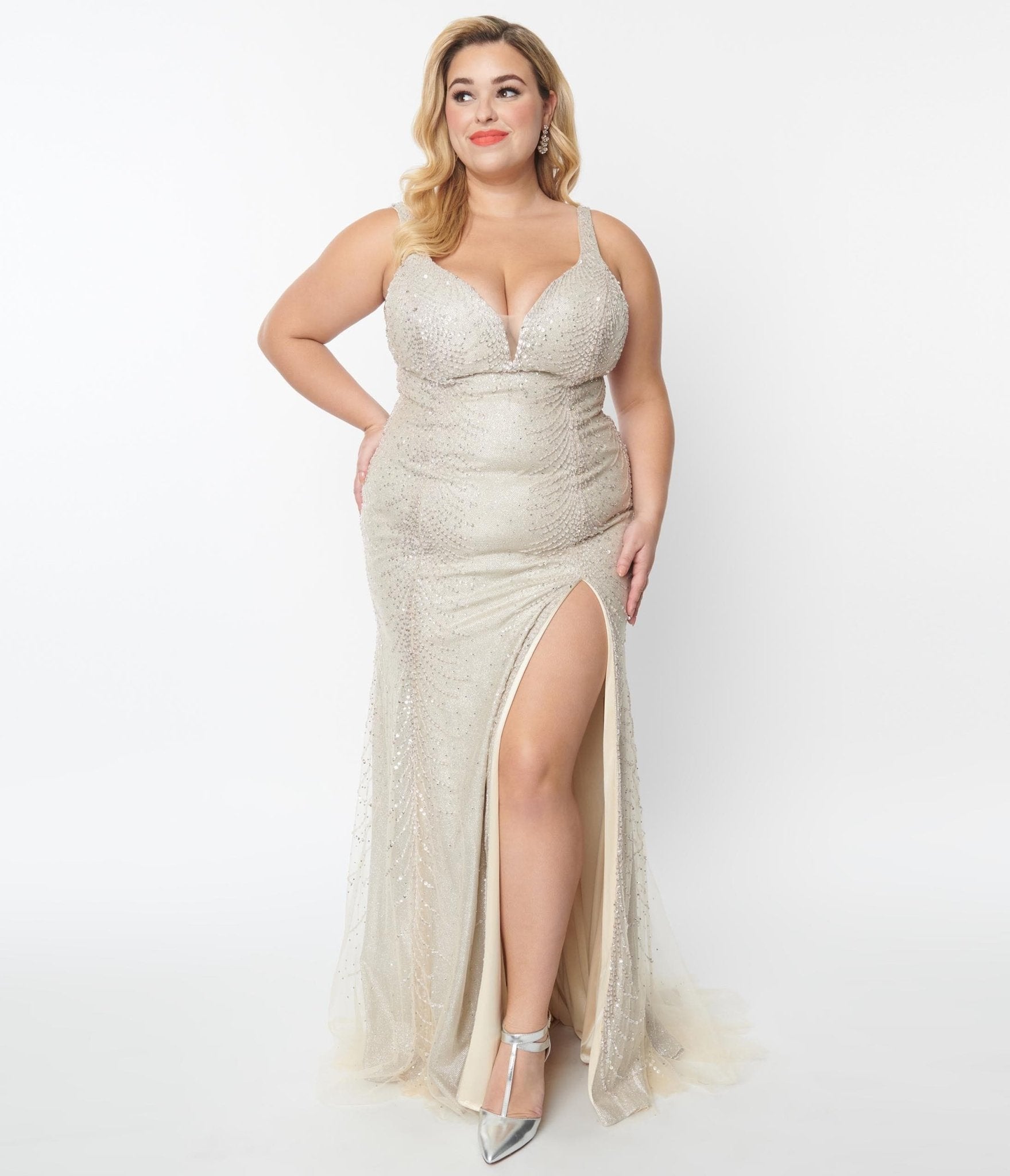 Plus Size Champagne Beaded Deco Harlow Wedding Dress