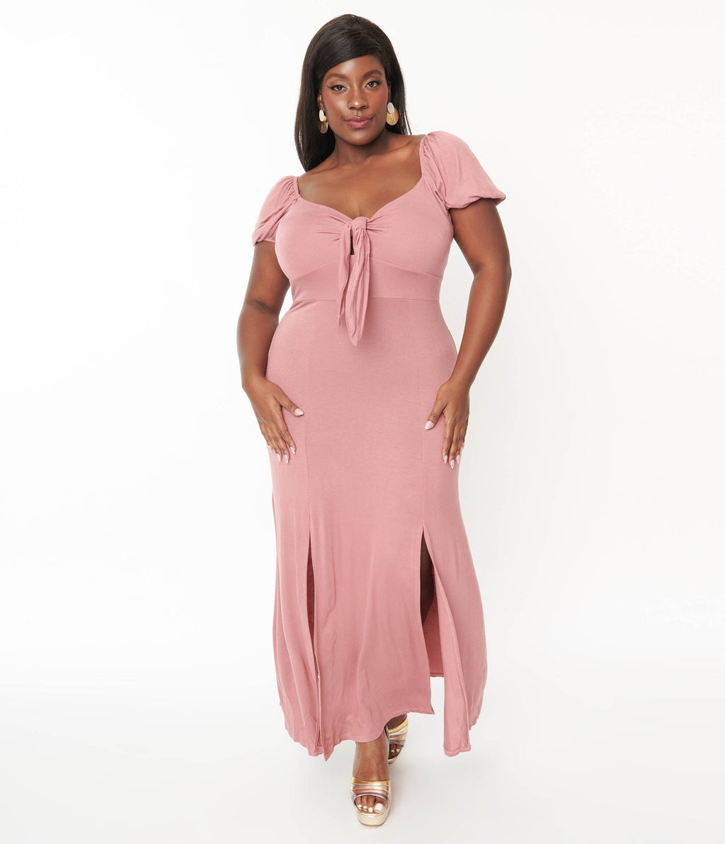  Plus Size Dusty Pink Off She Shoulder Maxi Dress