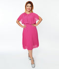  Plus Size Fuchsia Pleated Midi Dress