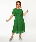  Plus Size Green Pleated Midi Dress
