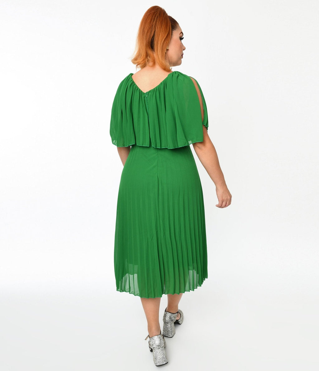  Plus Size Green Pleated Midi Dress