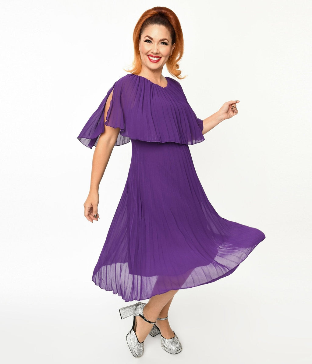  Plus Size Royal Purple Pleated Midi Dress