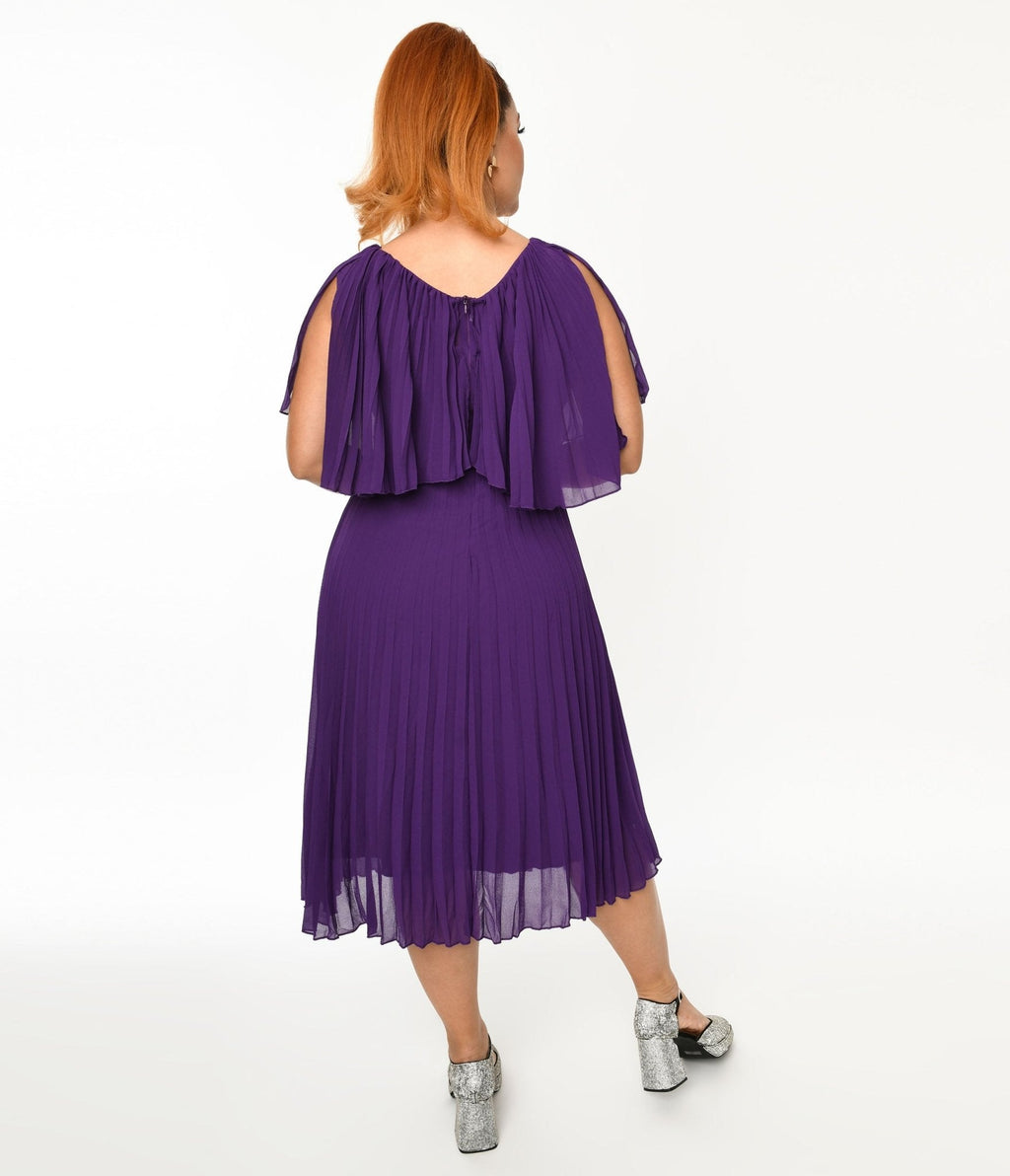  Plus Size Royal Purple Pleated Midi Dress