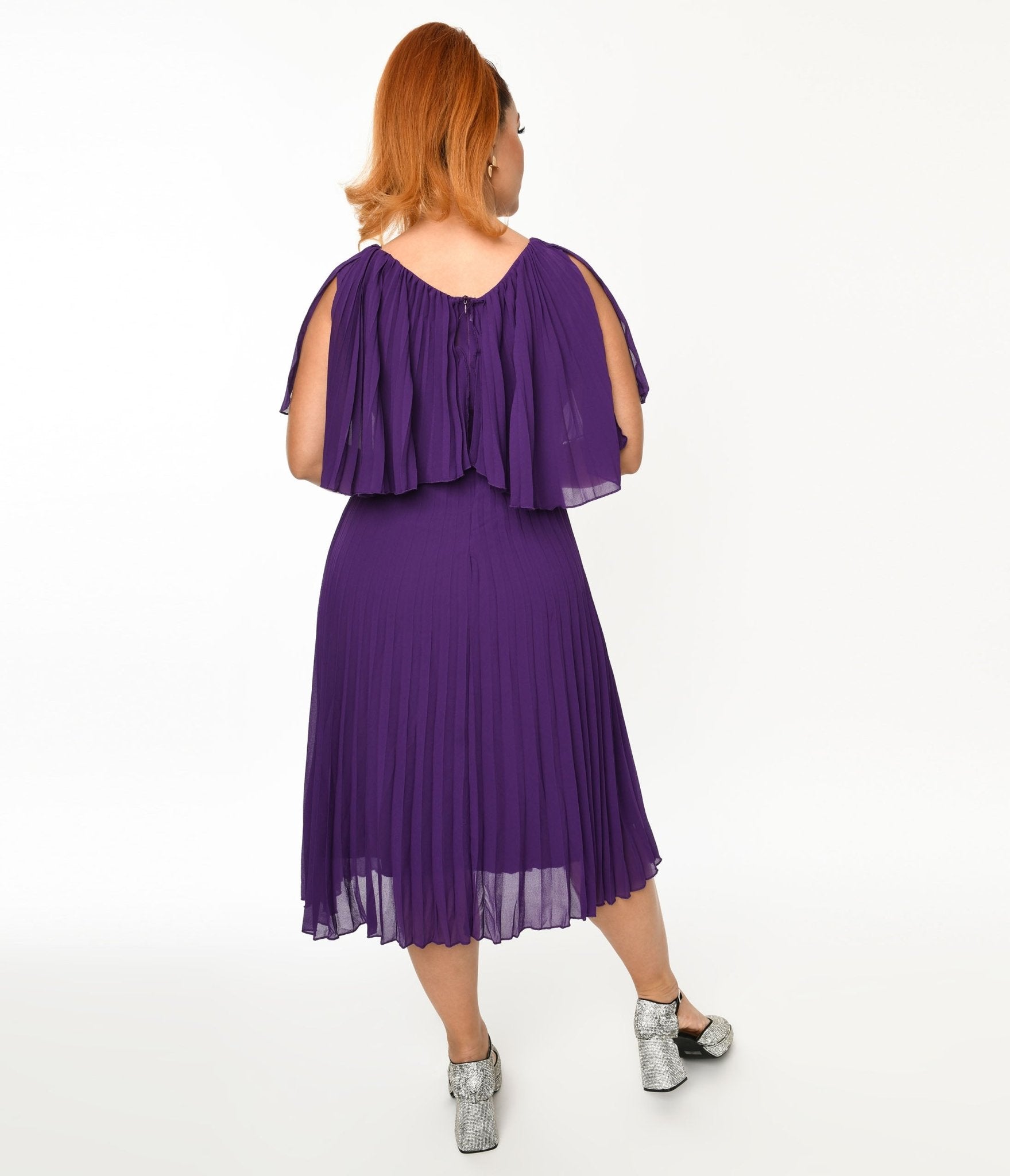  Plus Size Royal Purple Pleated Midi Dress