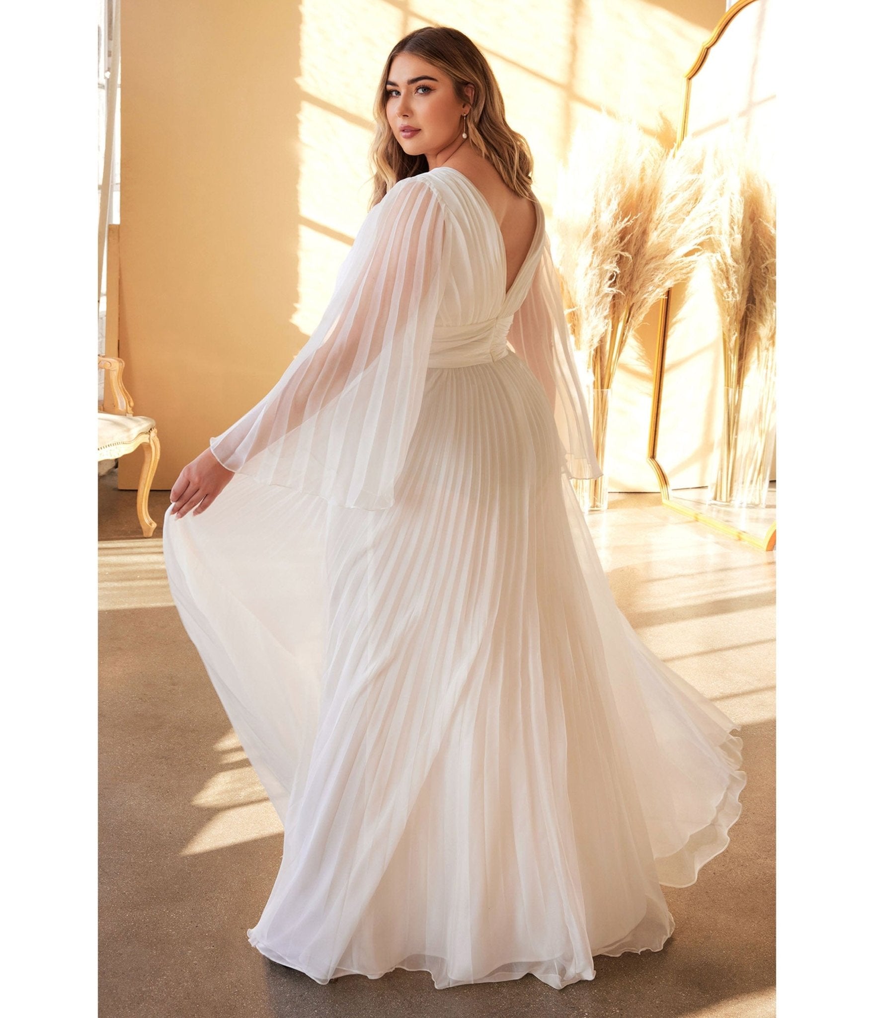  Cinderella Divine Plus Size White Pleated Bridal Dress