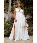  Cinderella Divine Plus Size White Satin A Line Bridal Gown