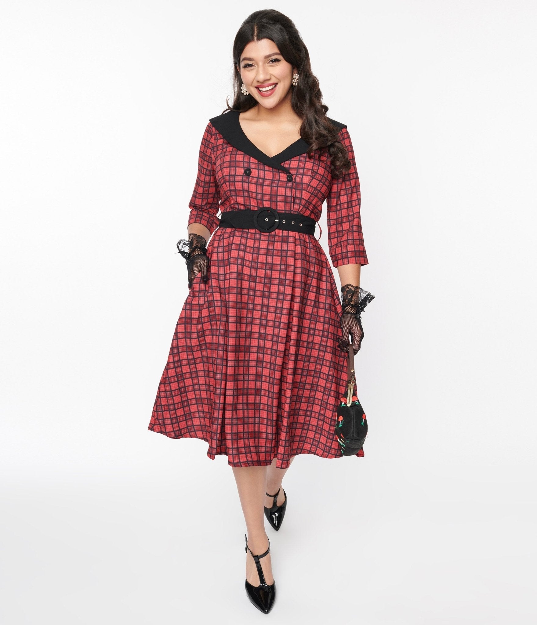  Red & Black Plaid Rakeel Swing Dress