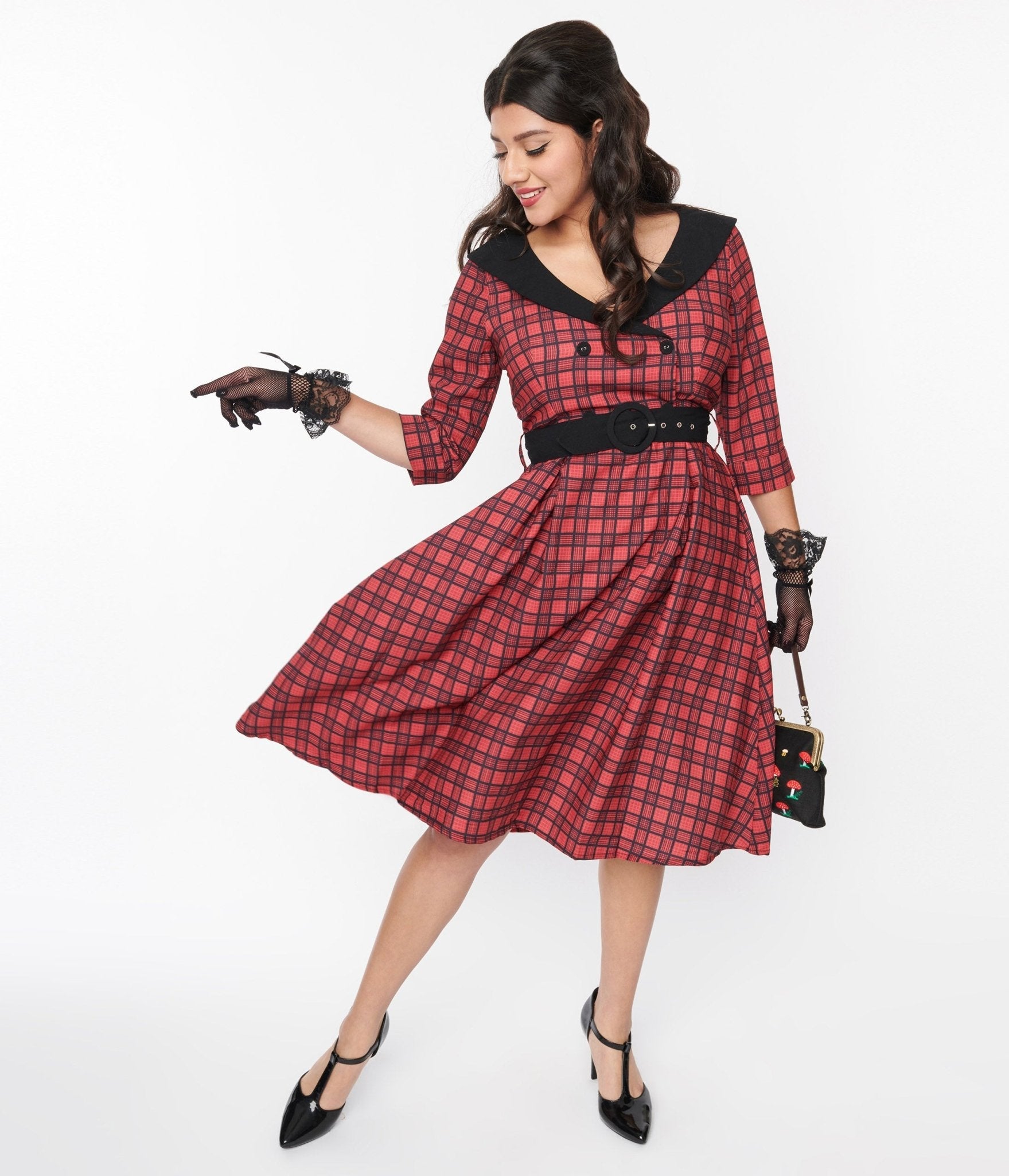  Red & Black Plaid Rakeel Swing Dress
