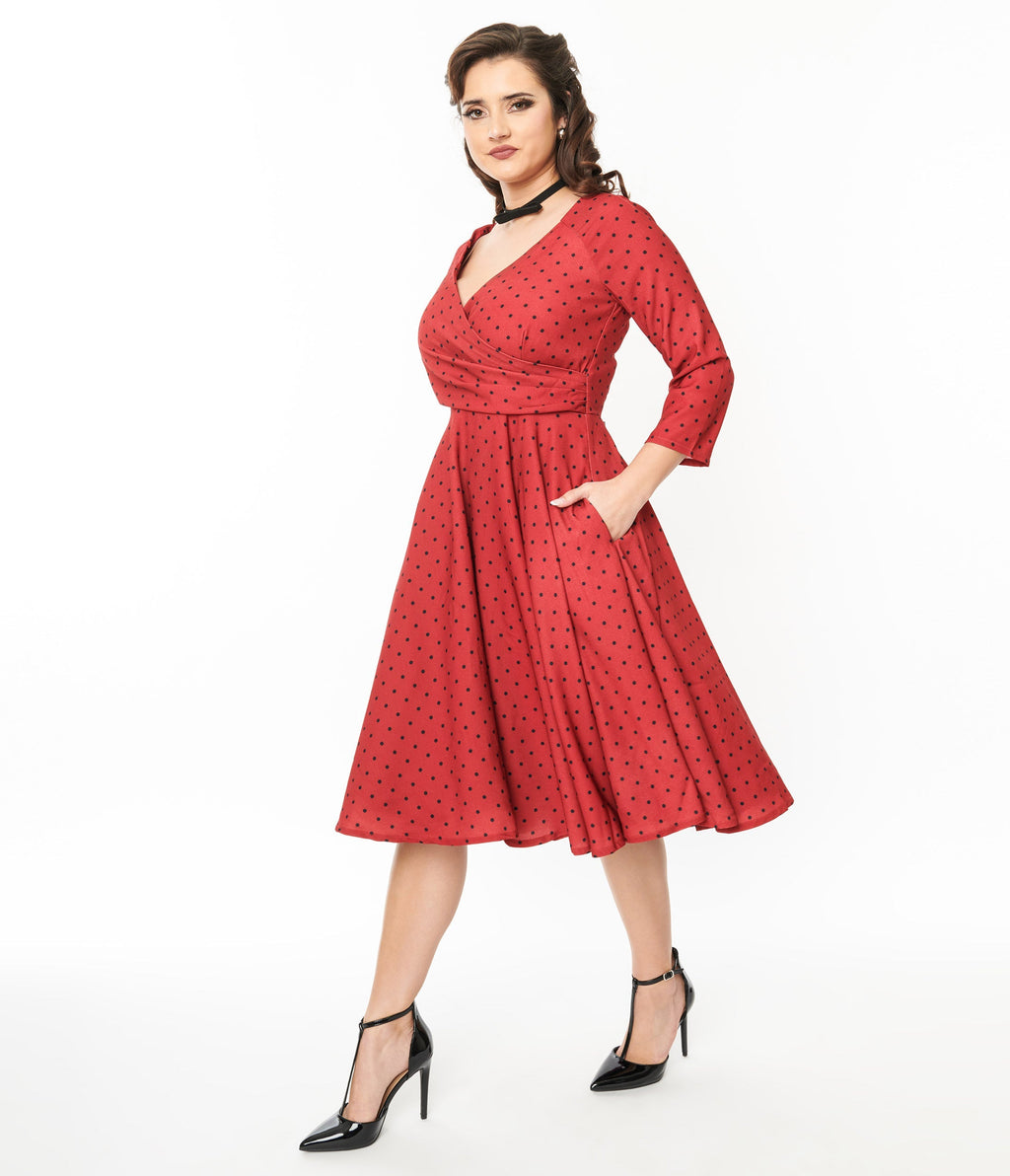  Red & Black Polka Dot Genevieve Swing Dress