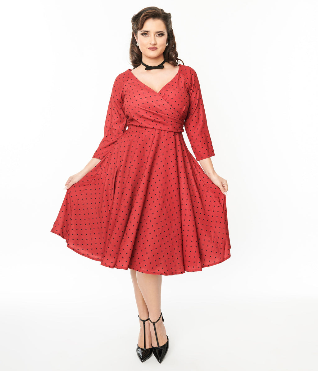  Red & Black Polka Dot Genevieve Swing Dress